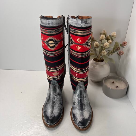 Dingo Western Southwest Neoprene Knee High Boot Black/White/Red Women 7M NWB - Picture 5 of 11